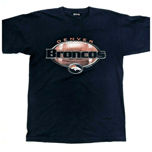 Vintage 90s Murina Denver Broncos T-Shirt L Navy Blue – Made in USA 1999 NFL Tee - Picture 1 of 4